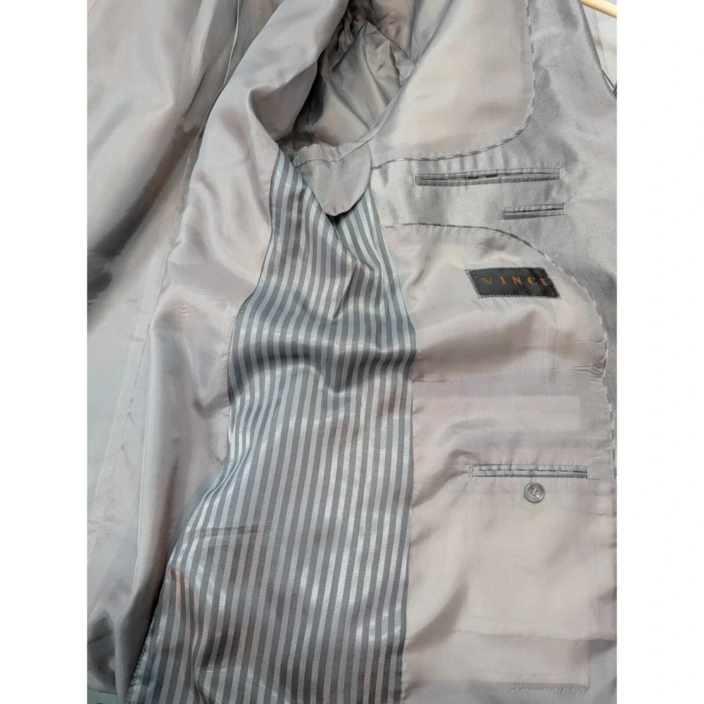 Vinci Sport Coat Blazer Mens Silver Two Button Rayon Blend Formal Wedding Sz 44L